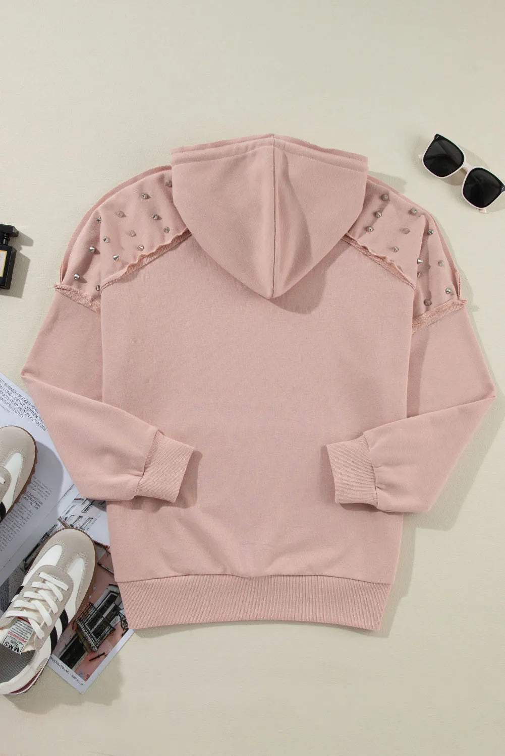 Rivet Drawstring Long Sleeve Hoodie - Trendsi - Flyclothing LLC