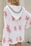 Drawstring Flower Hooded Knit Top - Trendsi - Flyclothing LLC