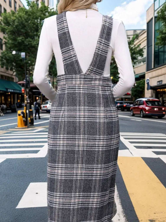 Perfee Pocketed Plaid Overall Dress - Trendsi - Flyclothing LLC