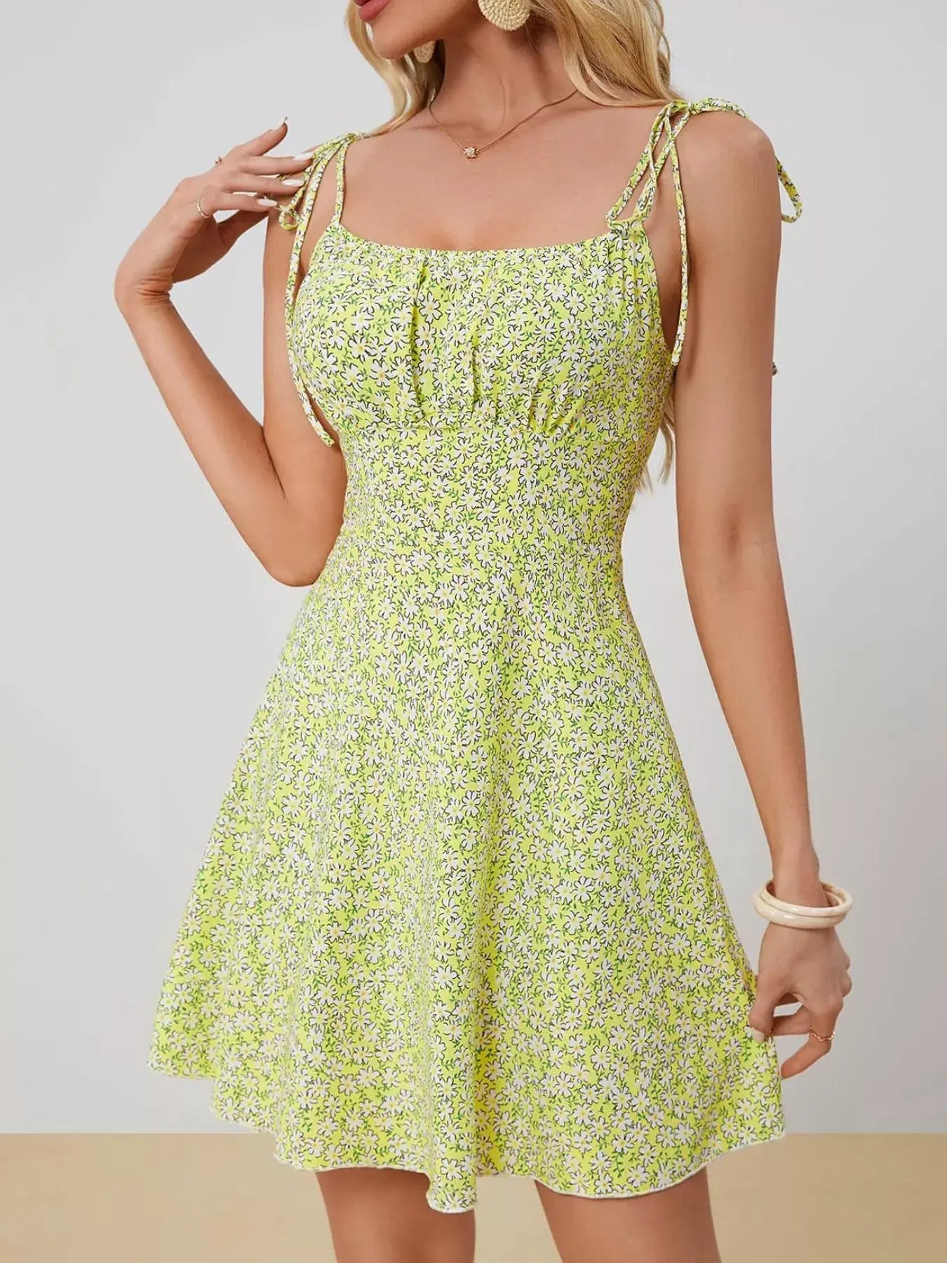 Floral Print Tie Strap Mini Dress - Trendsi - Flyclothing LLC