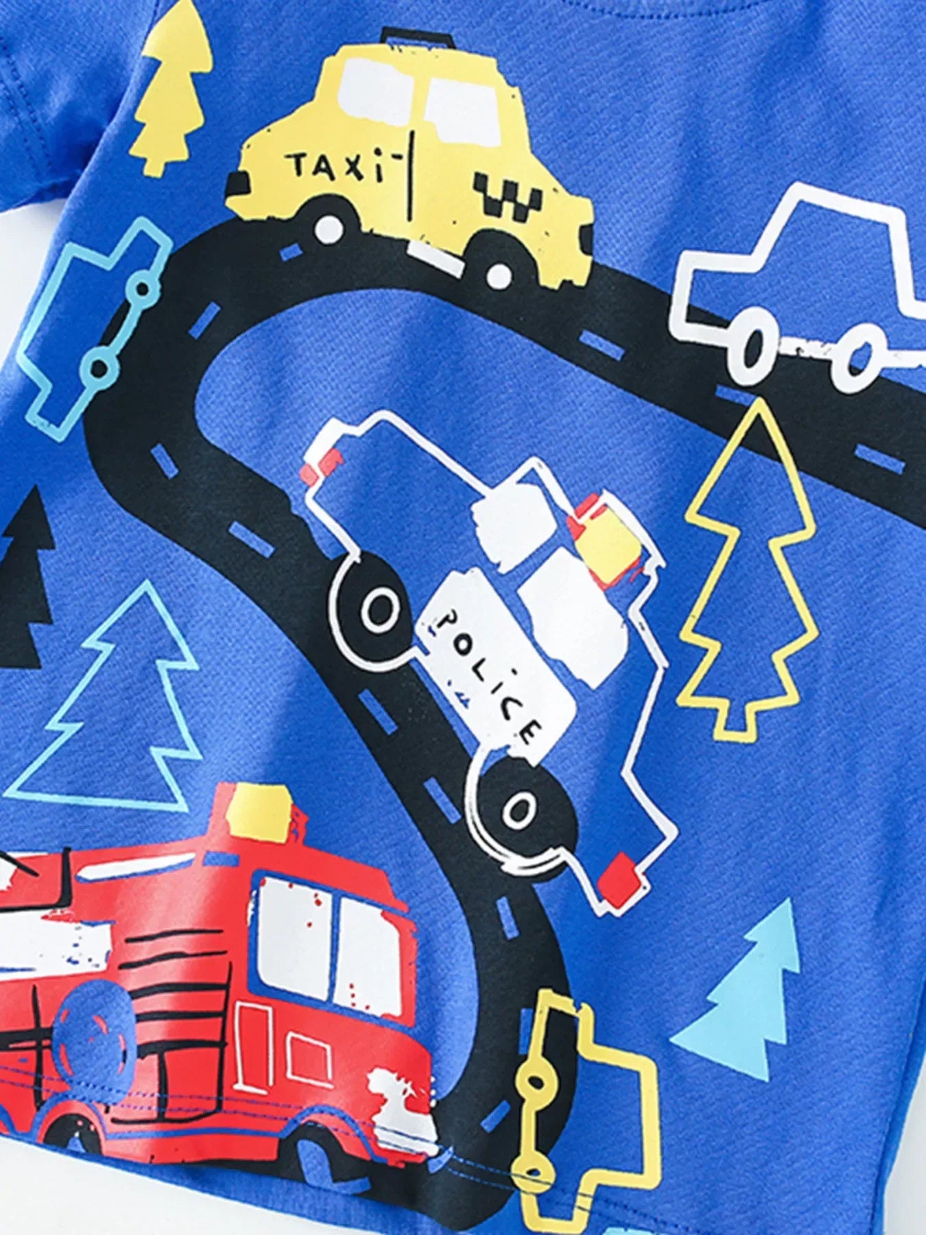 Children's Vehicle Print Crew Neck Short Sleeve T-Shirt - Trendsi - Flyclothing LLC