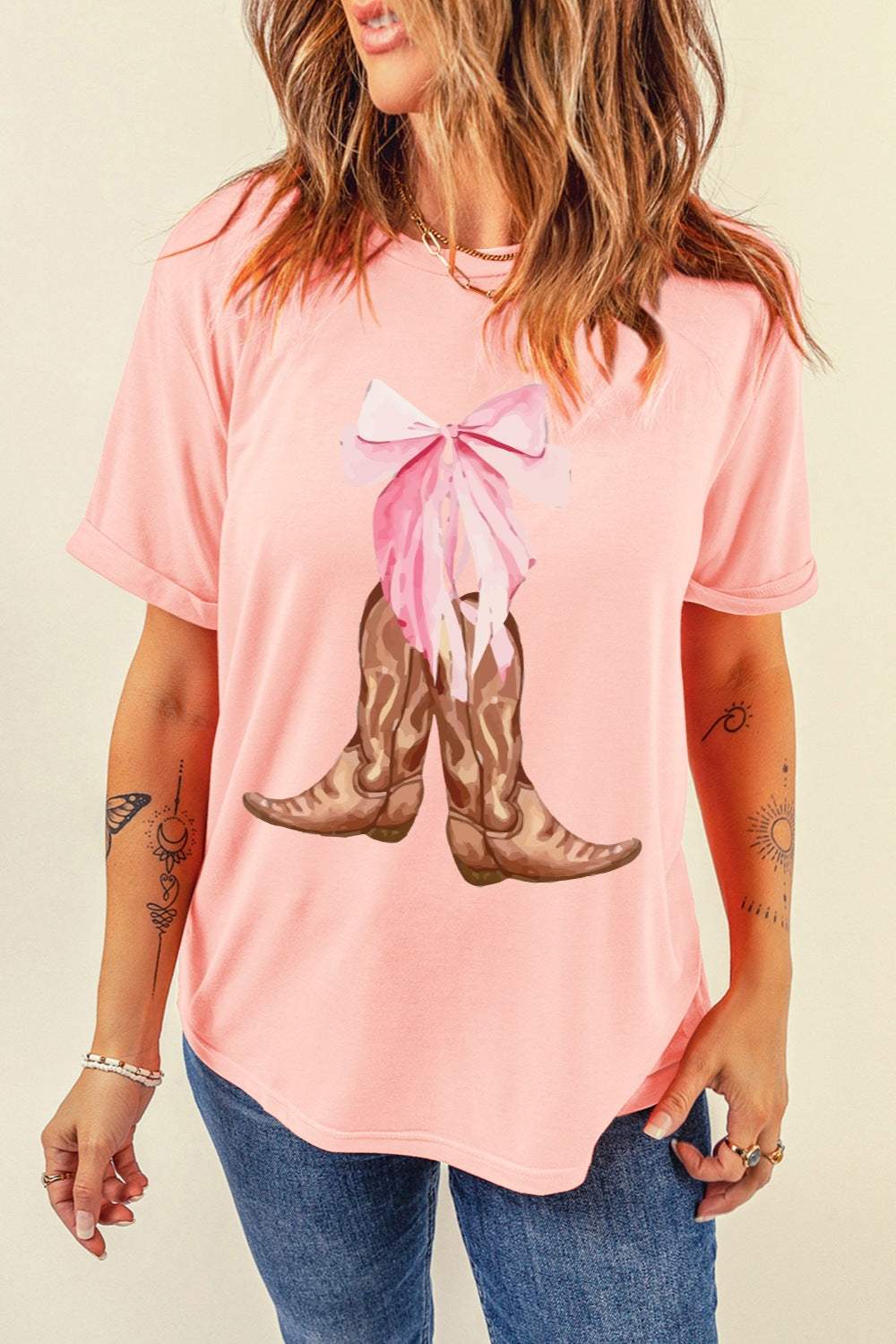 Boots Graphic Round Neck Short Sleeve T-Shirt - Trendsi - Flyclothing LLC