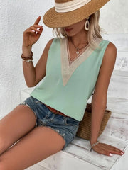 Full Size Lace Detail V-Neck Tank - Trendsi