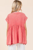 Mittoshop Mixed Media Mineral Wash Babydoll Short Sleeve Blouse - Trendsi
