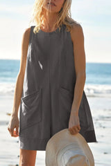 Lovelet Round Neck Sleeveless Romper with Pockets - Trendsi - Flyclothing LLC