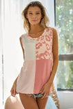BiBi French Terry Color Block Leopard Sleeveless Top - Trendsi