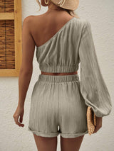 One Shoulder Long Sleeve Top and Shorts Set - Trendsi - Flyclothing LLC