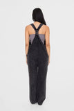Mono B Mineral-Washed V Neck Overalls with Pockets - Trendsi