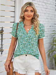 Double Take Floral Notched Neck Blouse - Trendsi