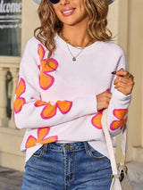 Floral Crew Neck Sweater - Trendsi - Flyclothing LLC