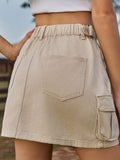 Adjustable Waist Denim Skirt with Pockets - Trendsi