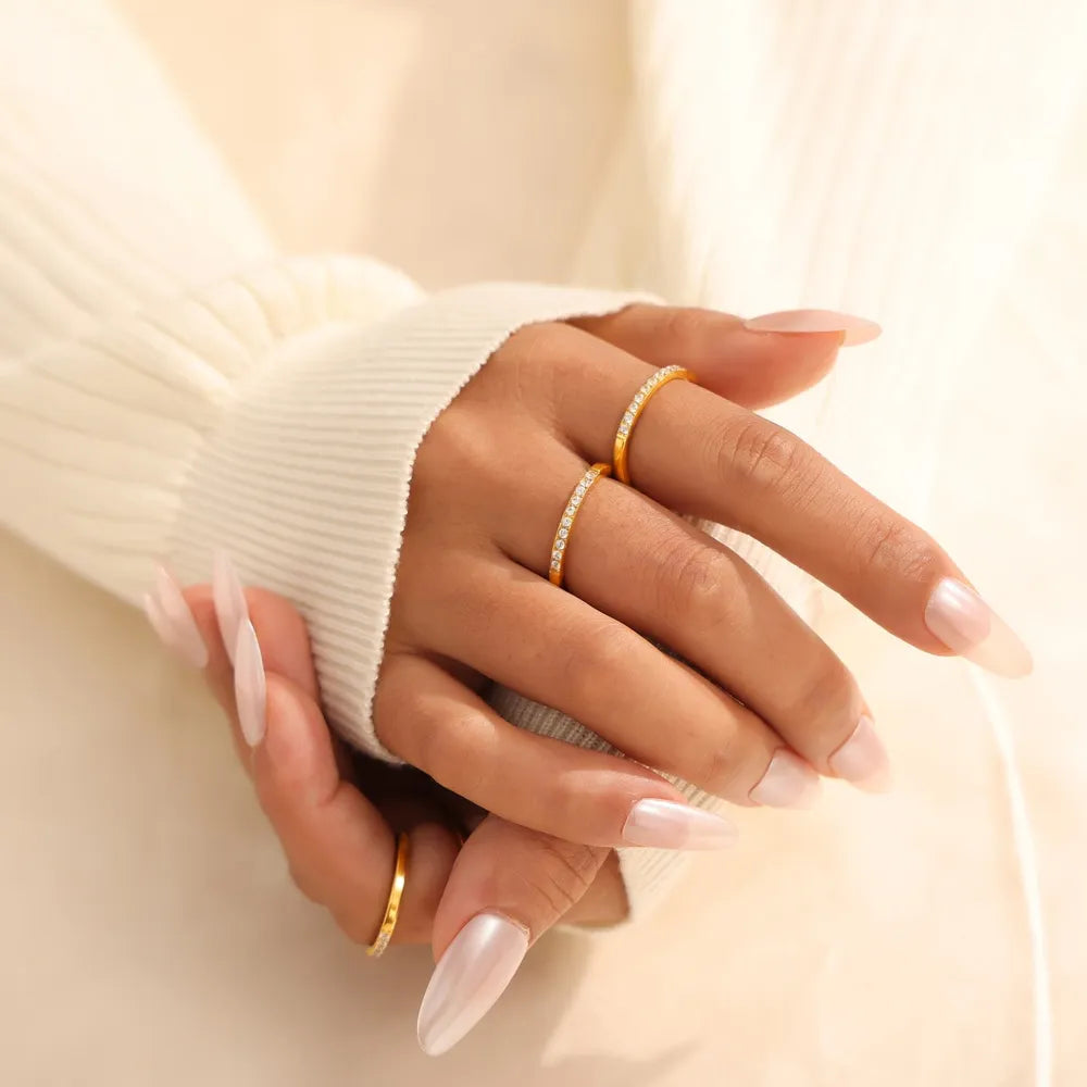 Titanium Steel Inlaid Zircon Ring - Trendsi - Flyclothing LLC