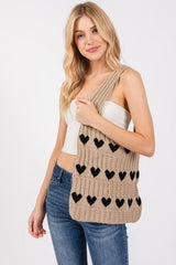 Fame Contrast Heart Crochet Tote Bag - Trendsi