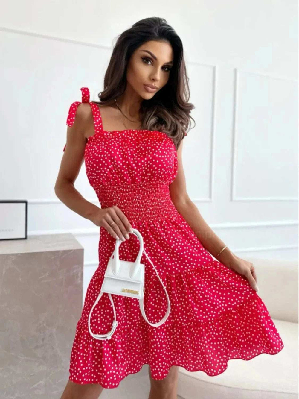Polka Dot Square Neck Mini Cami Dress - Trendsi - Flyclothing LLC