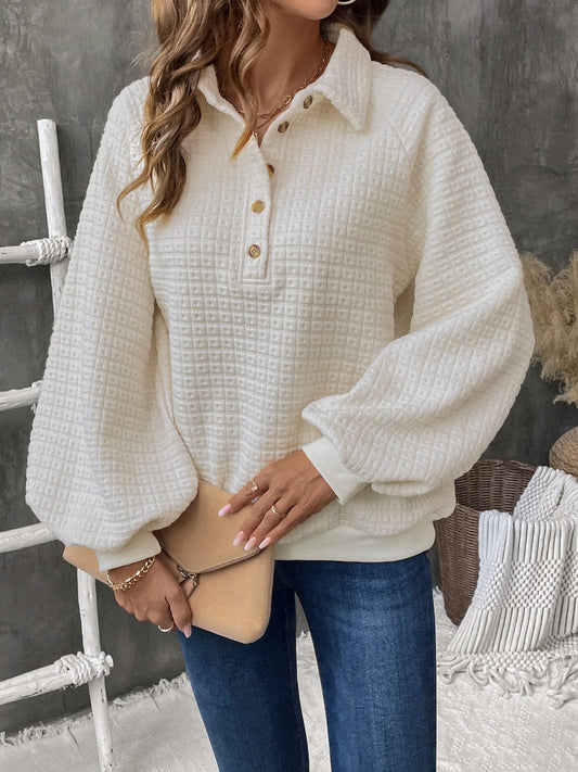 Half Button Long Sleeve Sweatshirt - Trendsi