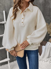 Half Button Long Sleeve Sweatshirt - Trendsi