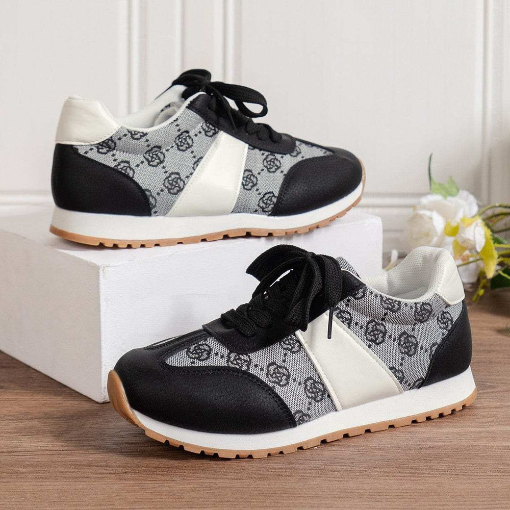 Floral Round Toe Flat Sneakers - Trendsi - Flyclothing LLC