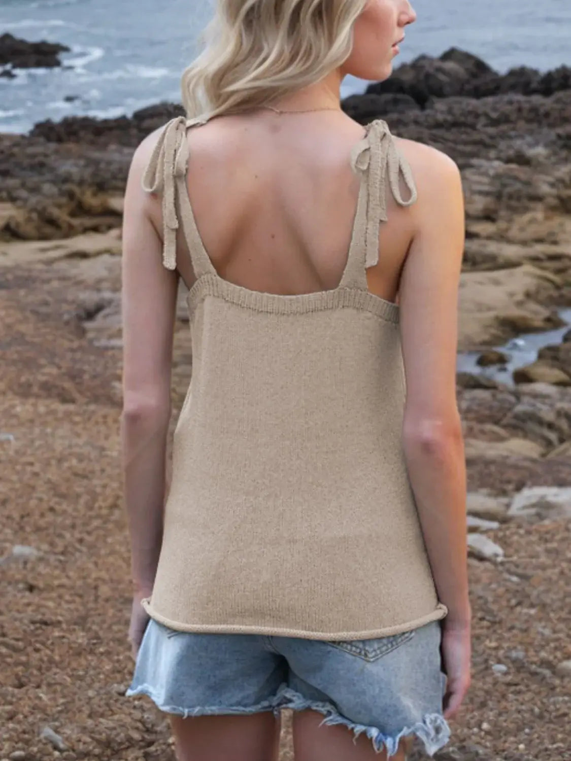 Tie Shoulder V-Neck Sweater Vest - Trendsi - Flyclothing LLC