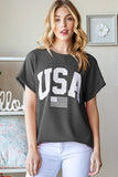 Heimish Full Size USA Graphic Short Sleeve Ribbed Top - Trendsi