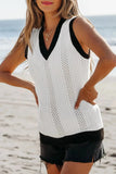 Contrast Trim Eyelet Knit V Neck Sweater Vest - Trendsi