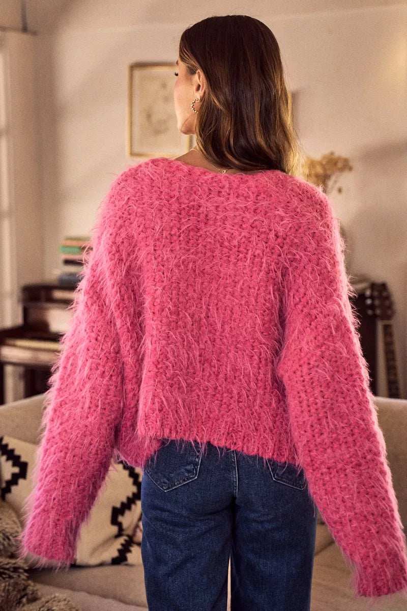 SO ME Soft Touch Hairy Loose Fit Cozy Sweater Cardigan - Trendsi - Flyclothing LLC