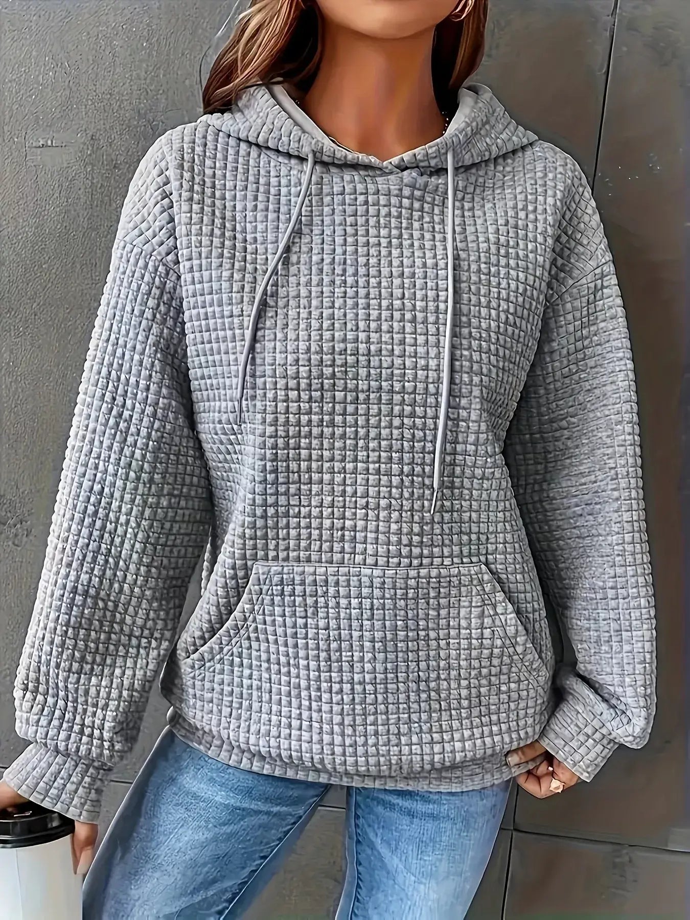 Textured Knit Drawstring Hoodie - Trendsi - Flyclothing LLC