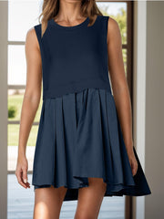 Pleated Round Neck Sleeveless Mini Dress - Trendsi