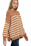 Zenana Exposed Seam Striped Oversized Sweater - Trendsi - Flyclothing LLC