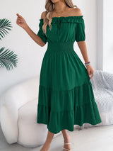 Smocked Off-Shoulder Tiered Dress - Trendsi - Flyclothing LLC