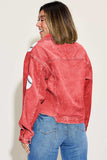 Baseball Sequin Dropped Shoulder Raw Hem Jacket - Trendsi - Flyclothing LLC