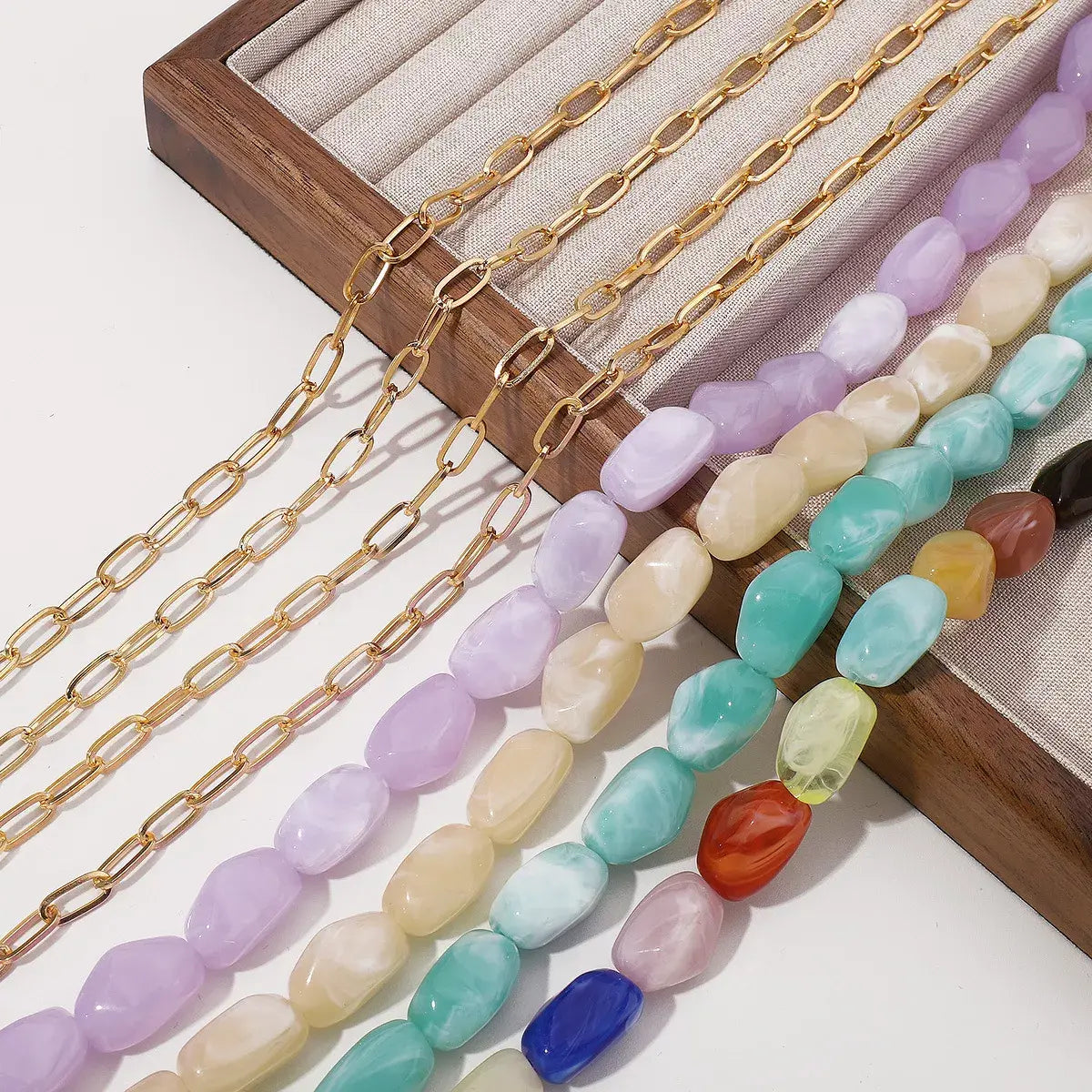 2 Piece Colorful Beaded Chain Necklace - Trendsi - Flyclothing LLC