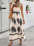 Smocked Printed Wide Strap Maxi Dress - Trendsi - Flyclothing LLC