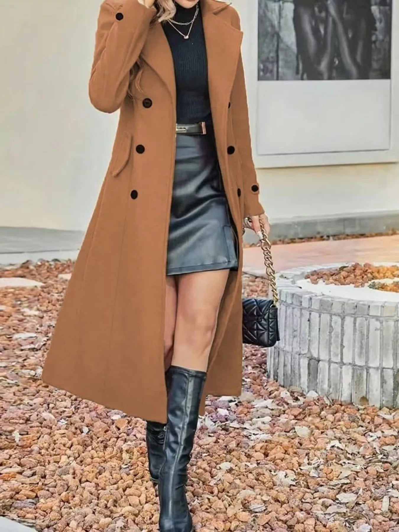 Full Size Double-Breasted Longline Trench Coat Plus Size - Trendsi - Flyclothing LLC