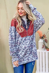And The Why Printed Half Zip Up Long Sleeve Hoodie - Trendsi - Flyclothing LLC