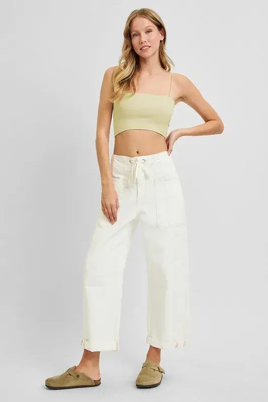 RISEN Full Size High Rise Crop Wide Barrel Cargo Pocket Jeans Plus Size - Trendsi - Flyclothing LLC