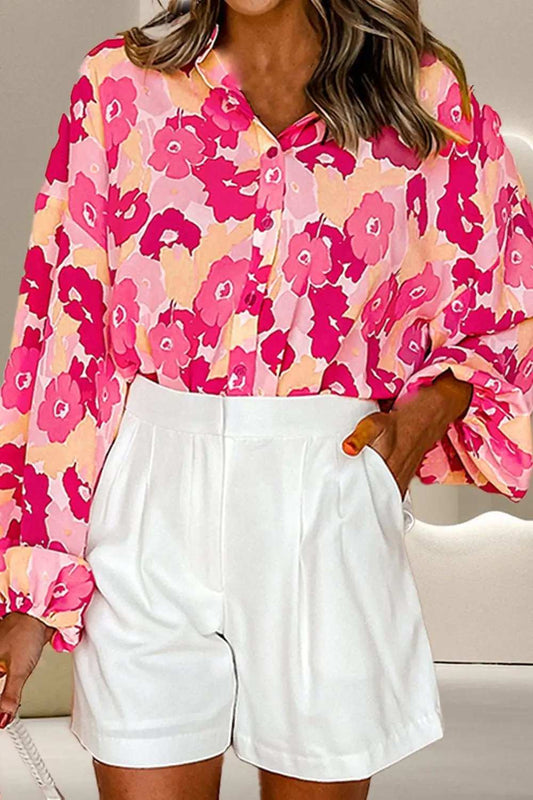 Printed Button Up Long Sleeve Blouse - Trendsi - Flyclothing LLC