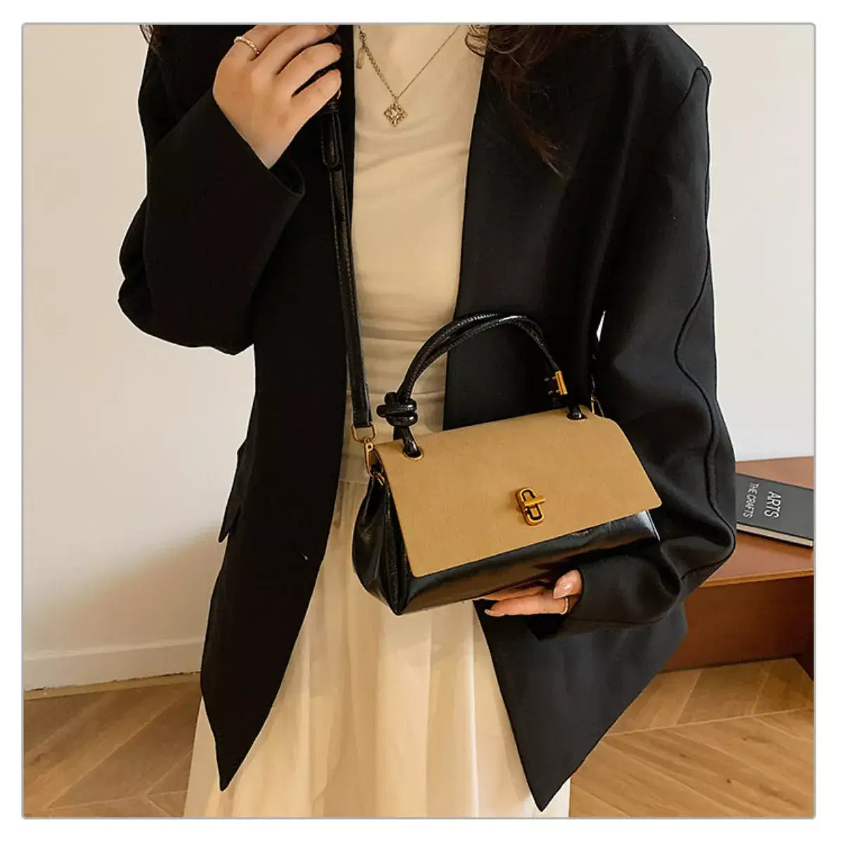 Flap Crossbody Bag with Top Handle - Trendsi - Flyclothing LLC