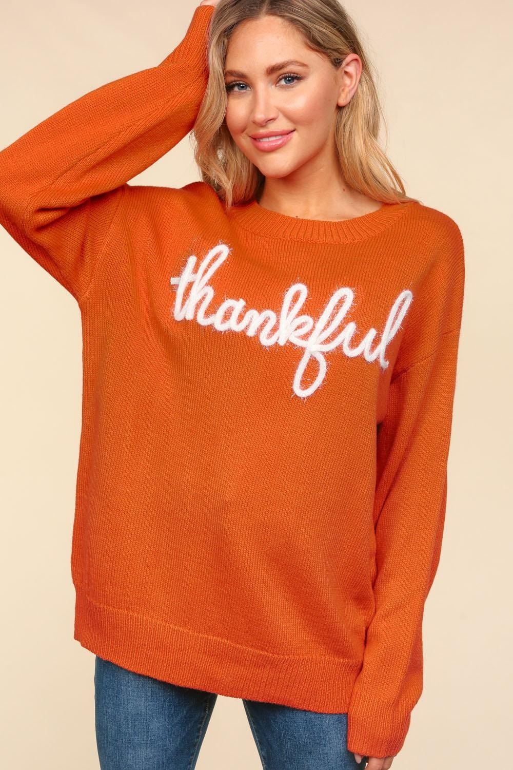 Haptics Full Size Metallic Glitter Embroidery Sweater - Trendsi