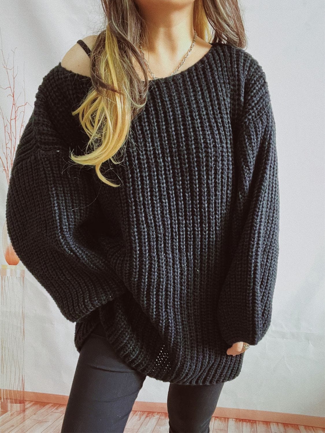 Boat Neck Long Sleeve Sweater with Belt - Trendsi