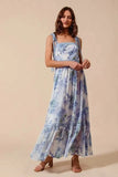 SO ME Floral Print Flowy Maxi Dress with Lace Ribbon Tie - Trendsi