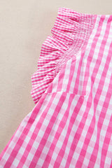 Ruffled Plaid Mock Neck Cap Sleeve Blouse - Trendsi - Flyclothing LLC