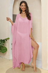 V-Neck Three-Quarter Sleeve Cover-Up - Trendsi - Flyclothing LLC