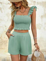 Smocked Cropped Cami and Shorts Set - Trendsi - Flyclothing LLC