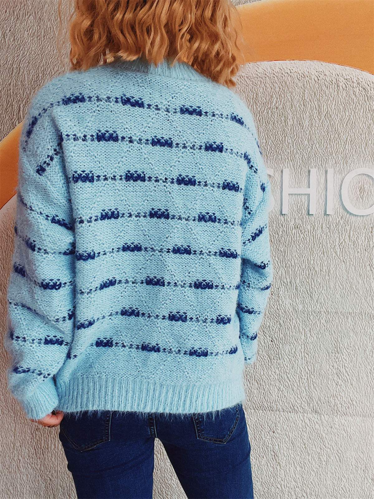 Striped Round Neck Long Sleeve Sweater - Trendsi - Flyclothing LLC