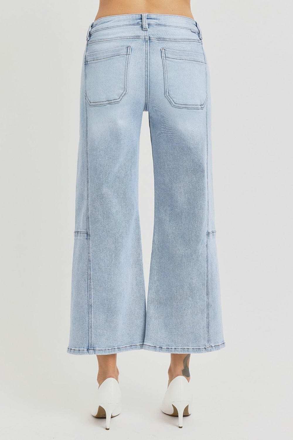 RISEN Full Size High Rise Seamed Detail Wide Leg Crop Jeans - Trendsi - Flyclothing LLC