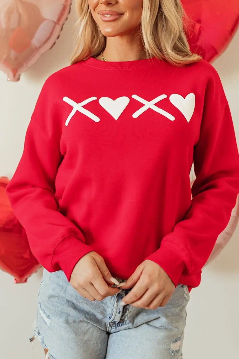 Valentine’s Day XOXO Round Neck Drop Shoulder Sweatshirt - Trendsi