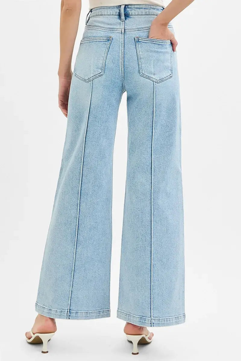 RISEN Full Size High Waist Wide Leg Pintuck Detailed Plus Size - Trendsi - Flyclothing LLC