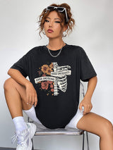 Round Neck Short Sleeve Graphic T-Shirt - Trendsi - Flyclothing LLC