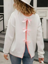 Bow-Back Round Neck Sweater - Trendsi - Flyclothing LLC