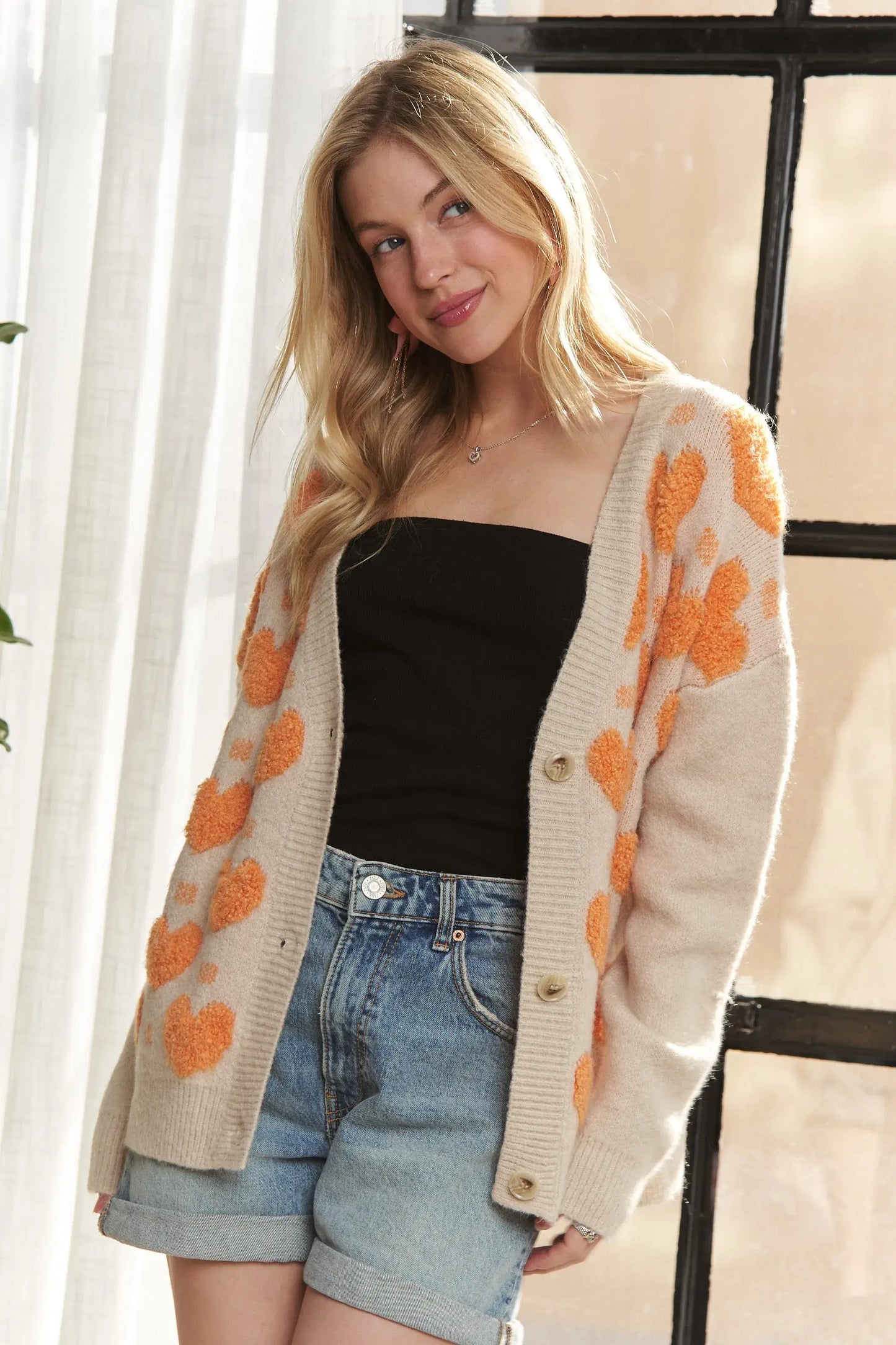 ADORA Button Down Heart Sweater Cardigan - Trendsi - Flyclothing LLC